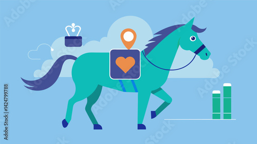 A wearable device for horses collects and sends data on their exercise heart rate and overall health to their veterinarian improving the accuracy of. Vector illustration