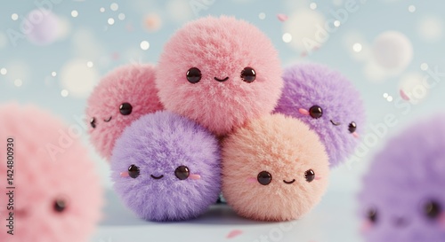 Pastel 3D Render of Cartoon Kawaii Cherry Blossom Flowers in Soft Palette With Blurred Bokeh Background