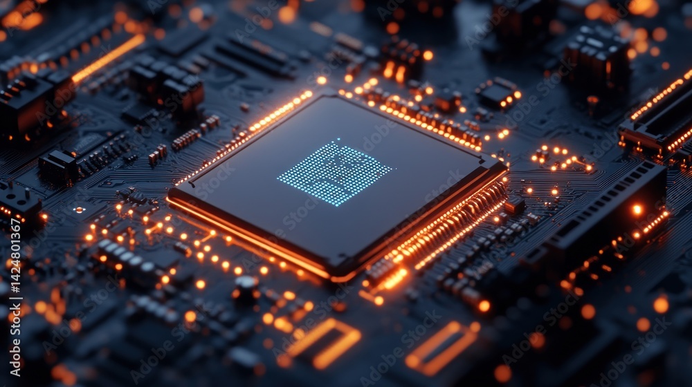 Illuminated Microchip: A Close-Up of Advanced Technology Illuminated Microchip: A Close-Up of Advanced Technology