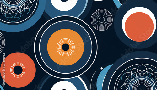 Abstract Circles Background_Modern Geometric Art_Blue_Orange and White Circular Design_Minimalist Wallpaper_Contemporary Graphic Illustration