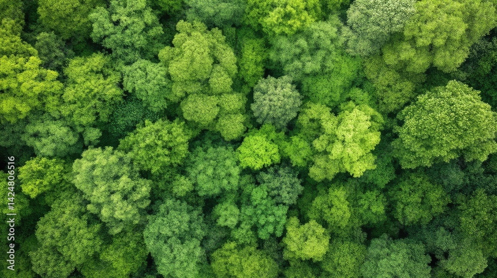Fototapeta premium Lush green forest canopy view from above