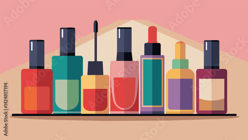 A display of colorful vintage nail polish bottles alongside the latest shades from popular brands highlighting the everchanging trends in nail colors.. Vector illustration