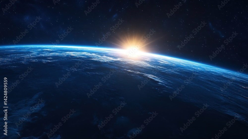 Stunning view of Earth at sunrise from space, showcasing the beauty of our planet against a starry backdrop. Stunning view of Earth at sunrise from space, showcasing the beauty of our planet against a starry backdrop.