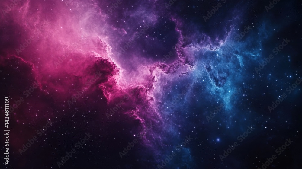 Vibrant cosmic clouds in shades of pink and blue fill the night sky with stars and galactic wonder, a majestic view of the universe. Vibrant cosmic clouds in shades of pink and blue fill the night sky with stars and galactic wonder, a majestic view of the universe.