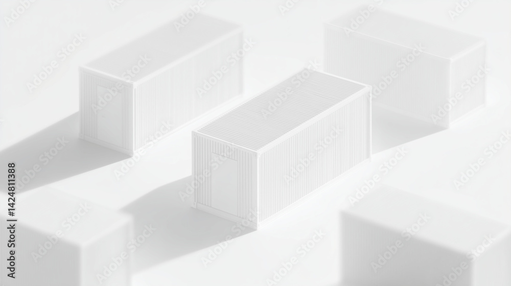White shipping containers from top view with shadows – minimalist logistics concept