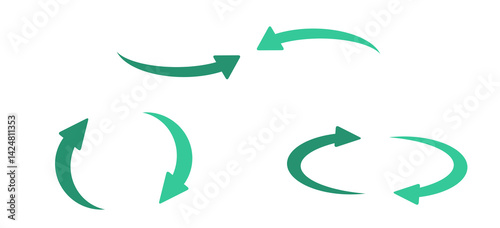 グリーンのシンプルな曲線矢印セット