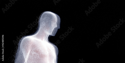 Obraz na płótnie Translucent Human Silhouette – AI Consciousness Visualization w salonie