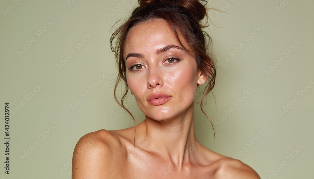 Obraz premium Woman posing confidently against a green background