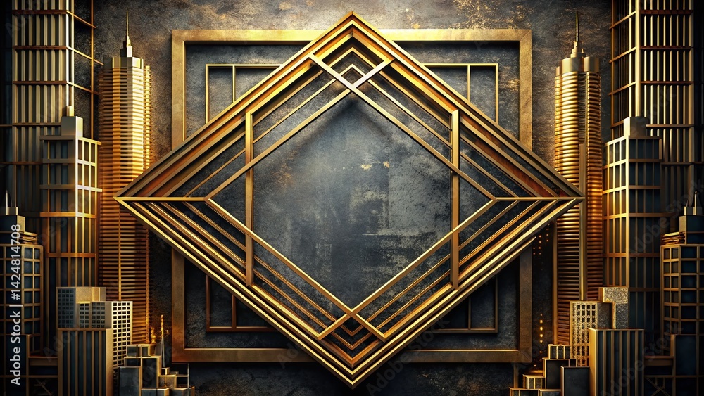 Abstract Gold Geometric Frame: Urban Exploration Art Deco Poster Design Abstract Gold Geometric Frame: Urban Exploration Art Deco Poster Design
