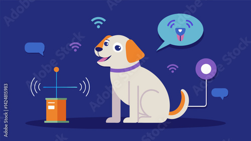 An AIpowered voice command system that assists in training pets to follow verbal commands and recognize specific vocal cues.. Vector illustration