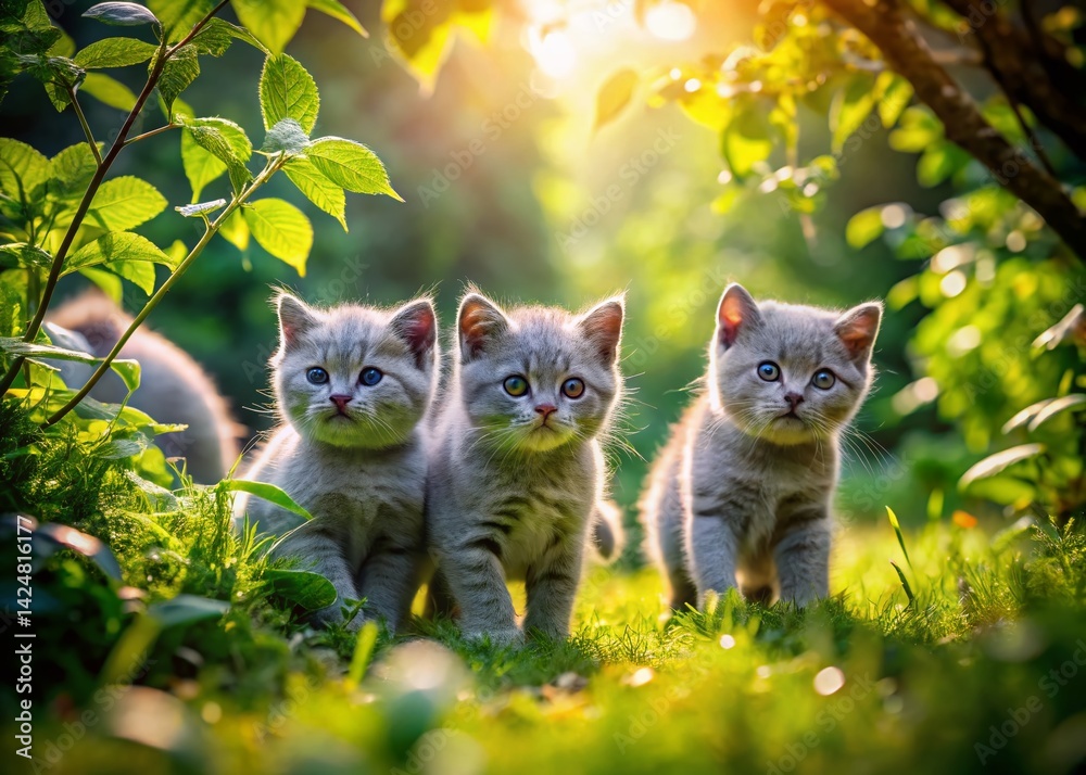 Obraz premium Adorable British Blue Kittens Aerial View - Drone Photography