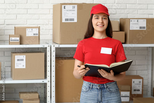 Female worker with notebook...