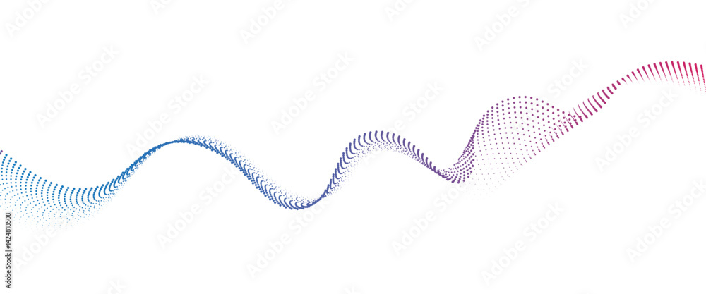 Flowing Dot Wave halftone gradient pattern on transparent background