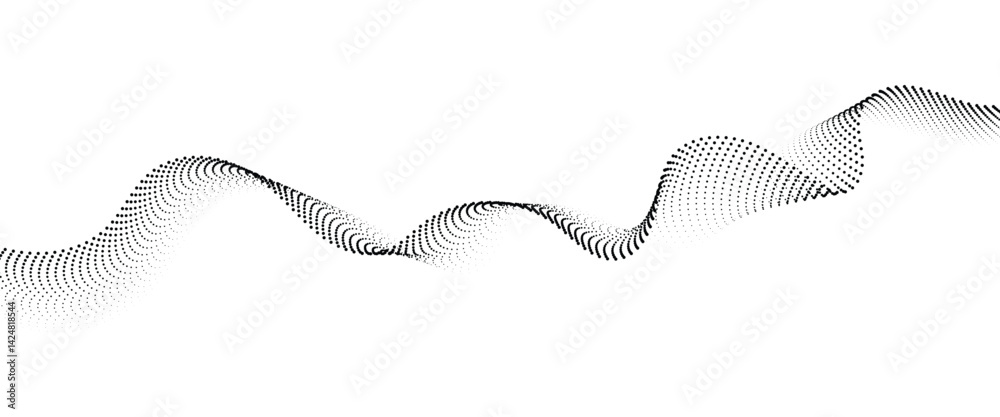 Flowing Dot Wave halftone gradient pattern on transparent background