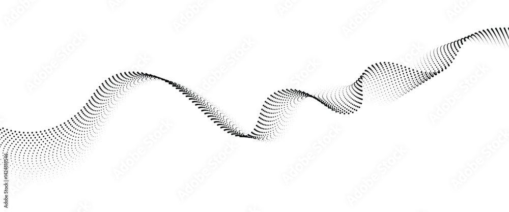 Flowing Dot Wave halftone gradient pattern on transparent background