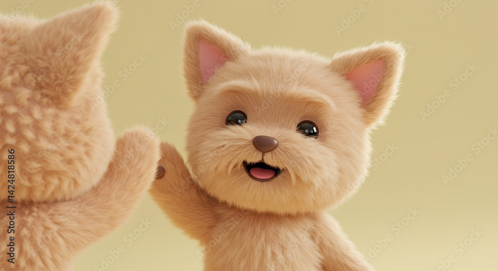Obraz premium Joyful Cartoon Puppy Giving High Five in Soft Pastel Colors 3D Render Illustration
