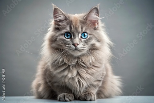Adorable fluffy grey cat, playful kitten, domestic shorthair, feline pet, cute animal portrait