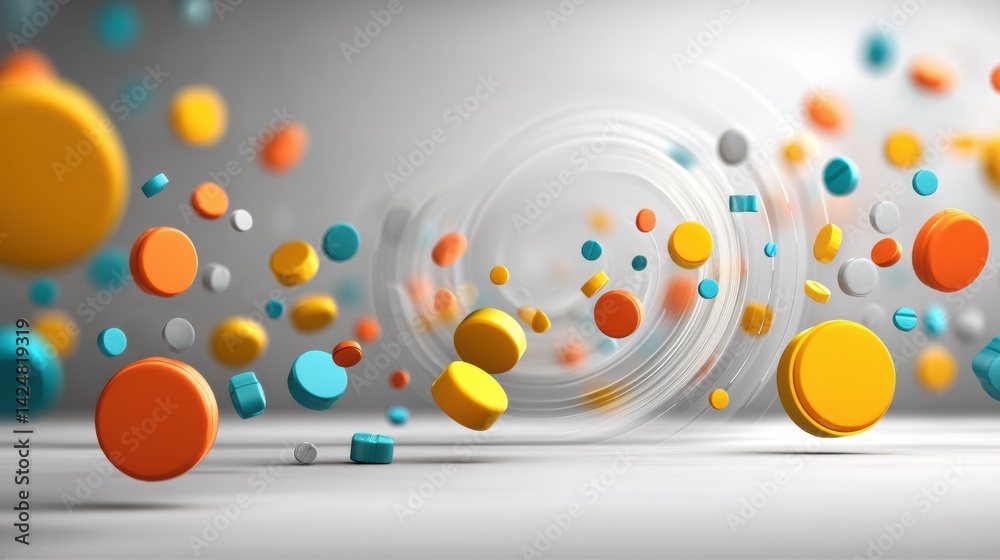 Colorful Minimal Pills and Icons Swirling in a Dynamic Circular Motion