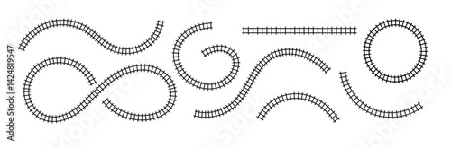Top view train road railway. Rail track line map pattern circle. Flat vector illustration isolated on white background.