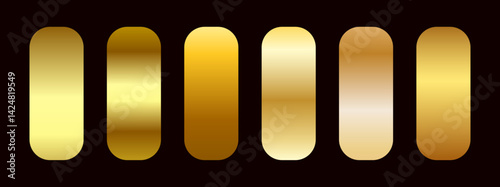 Gold gradient color palette. Metallic golden ribbon frame label effect. Flat vector illustration isolated