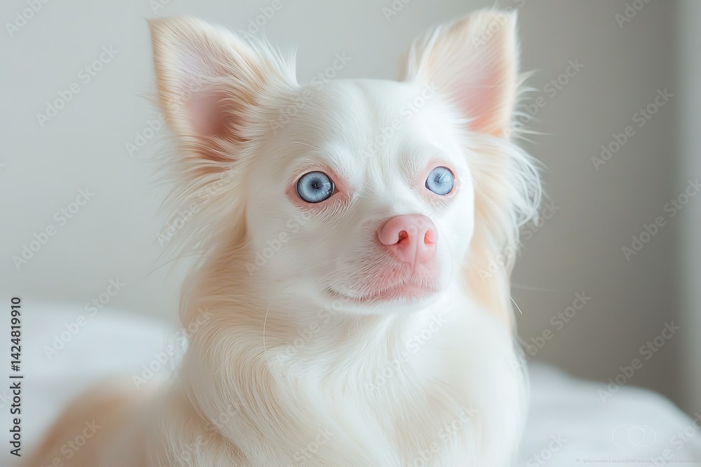 Obraz premium Albino Chihuahua with blue eyes sitting indoors 