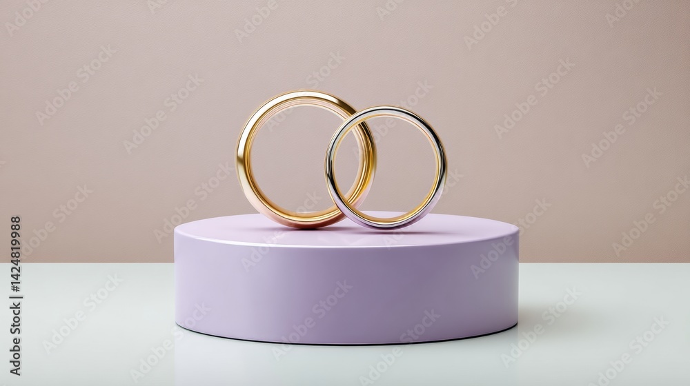 Elegant Minimalist Wedding Rings Displayed on a Soft Purple Stand for Cozy Aesthetic Mockup Design Inspiration in Pastel Tones Elegant Minimalist Wedding Rings Displayed on a Soft Purple Stand for Cozy Aesthetic Mockup Design Inspiration in Pastel Tones