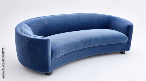 Curved navy blue sofa with plush texture, perfect for modern living spaces, adding elegance and comfort to any room