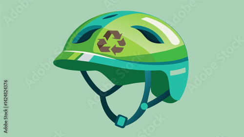 A sustainable bike helmet made from upcycled plastic keeping you safe while reducing plastic waste.. Vector illustration