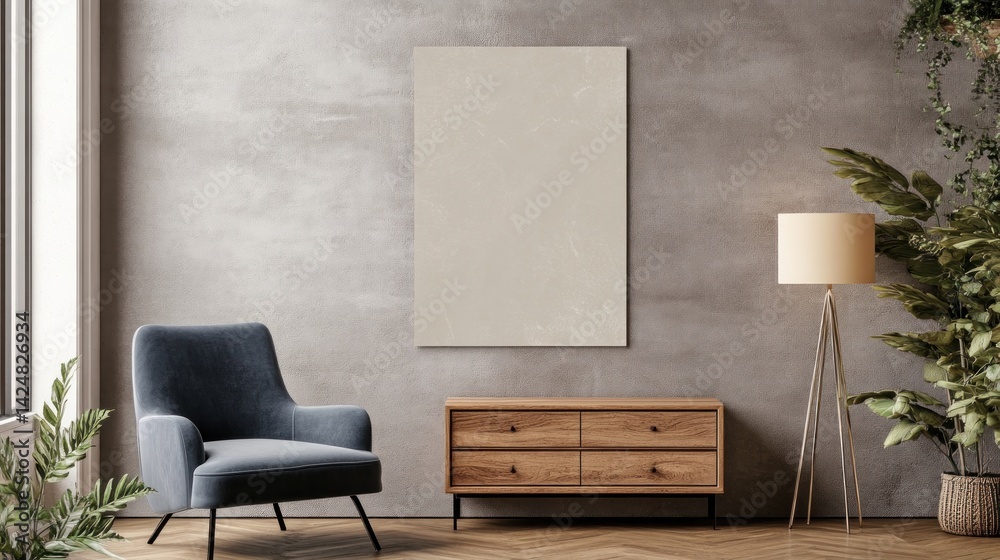 Fototapeta premium Empty beige canvas artwork displayed in a modern living room.