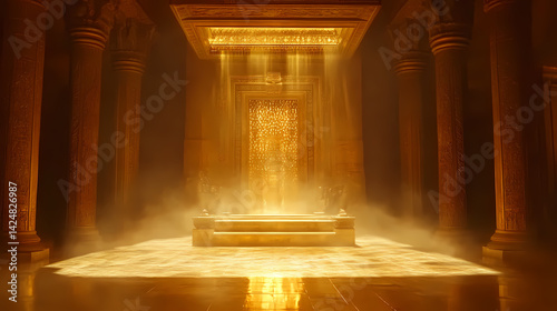In the center of the temple stood a glistening altar bathed in a warm ethereal light that seemed to beckon worshippers to come closer and bask in its sacred glow. Phantom Temple. Illustration