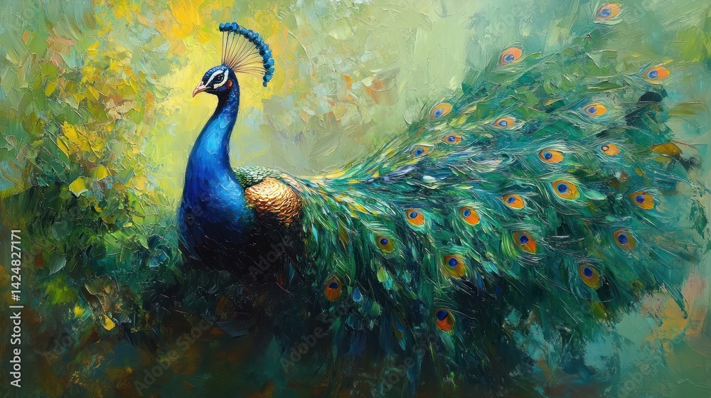Majestic Peacock in Vibrant Green