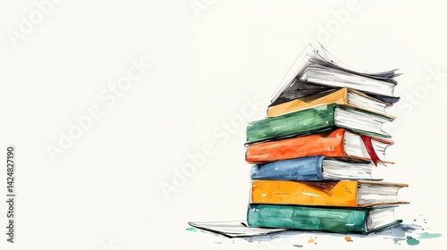 Stack of Colorful Books on a Simple Background