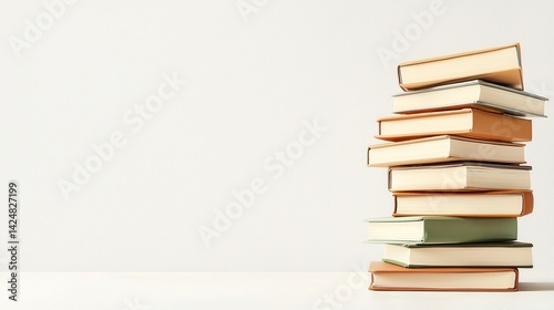Stack of Colorful Books on a Plain Background