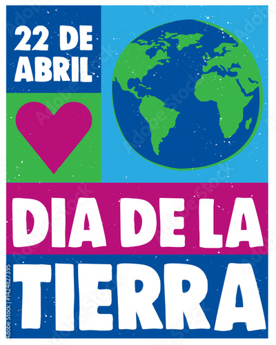 22 de Abril dia de la tierra posteo redes sociales vertical, editable, planeta tierra colores con corazón