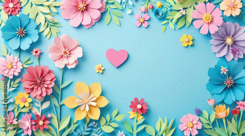 Valentine's day background. Colorful paper cut flowers