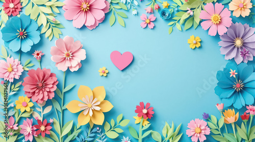 Obraz na płótnie Valentine's day background. Colorful paper cut flowers w salonie