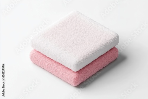 Soft, fluffy towels, stacked, light pink  white
