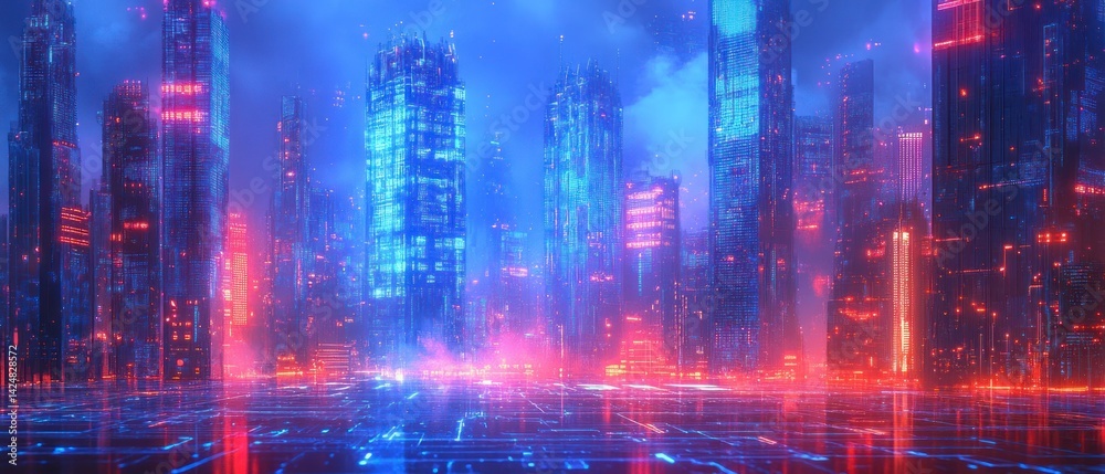 Neon Cityscape: Futuristic Metropolis at Night