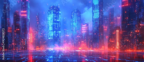 Obraz na płótnie Neon Cityscape: Futuristic Metropolis at Night w salonie