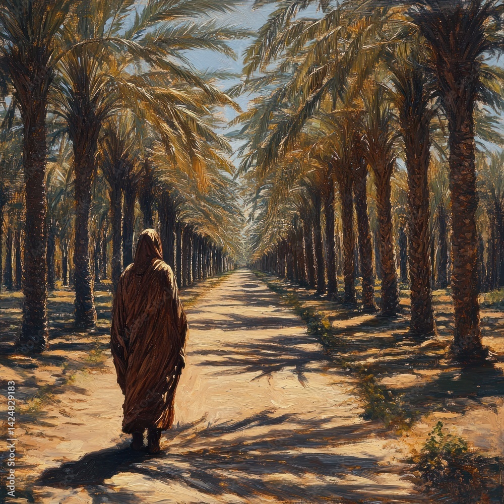 Solitary Figure in a Palm Tree Oasis: A Journey Through Tranquility