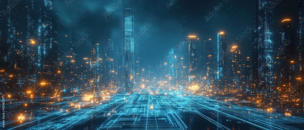 Futuristic Cityscape: A Digital Metropolis at Night