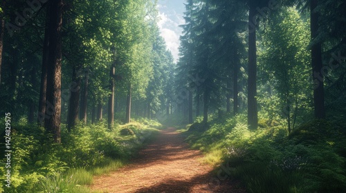 Obraz na płótnie Mystical Forest Path: A Serene Journey Through Lush Greenery w salonie