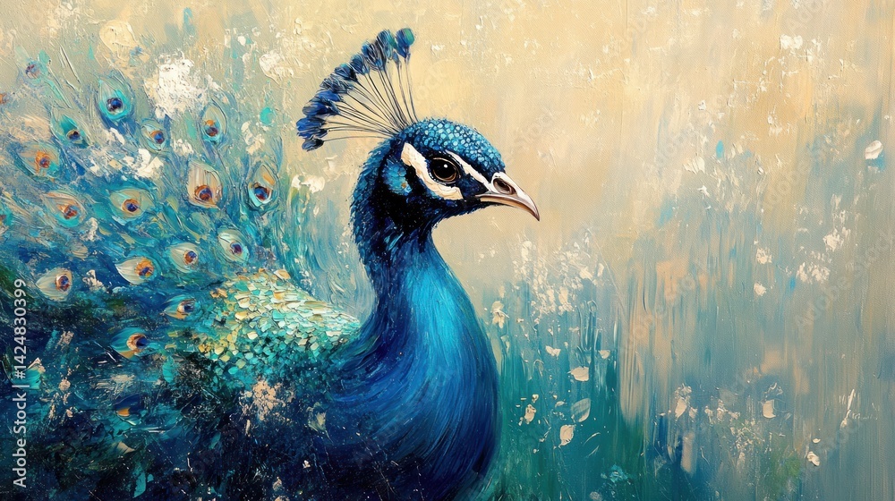 Majestic Peacock: A Blue Symphony in Oil