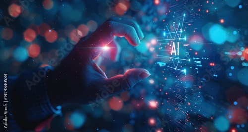 Human Hand Interacting with AI Technology