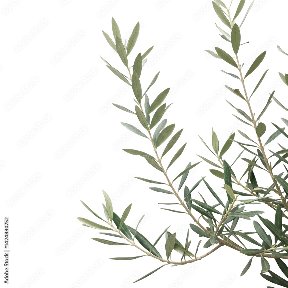 Fototapeta premium Serene olive branch, a symbol of peace and resilience, captured in delicate detail against a clean white background.