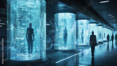 Obraz na płótnie Cryogenic Chamber: A Futuristic Vision of Suspended Animation w salonie