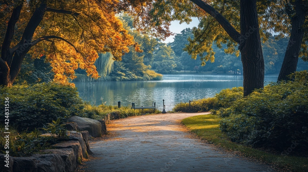 Autumnal Serenity: A Peaceful Lake Path