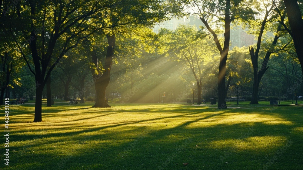 Obraz premium Sunlight Dappling Through Trees in a Park