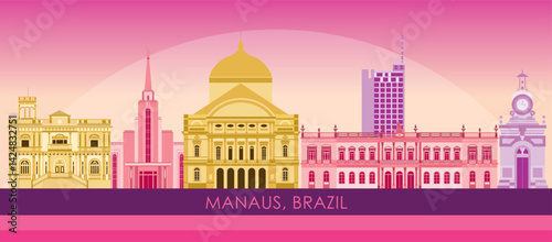Obraz na płótnie Sunset Skyline panorama of city of Manaus, Brazil - vector illustration w salonie