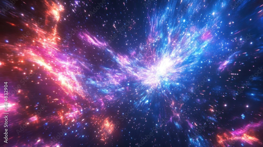 A vibrant cosmic expanse with streaks of light and stars A vibrant cosmic expanse with streaks of light and stars